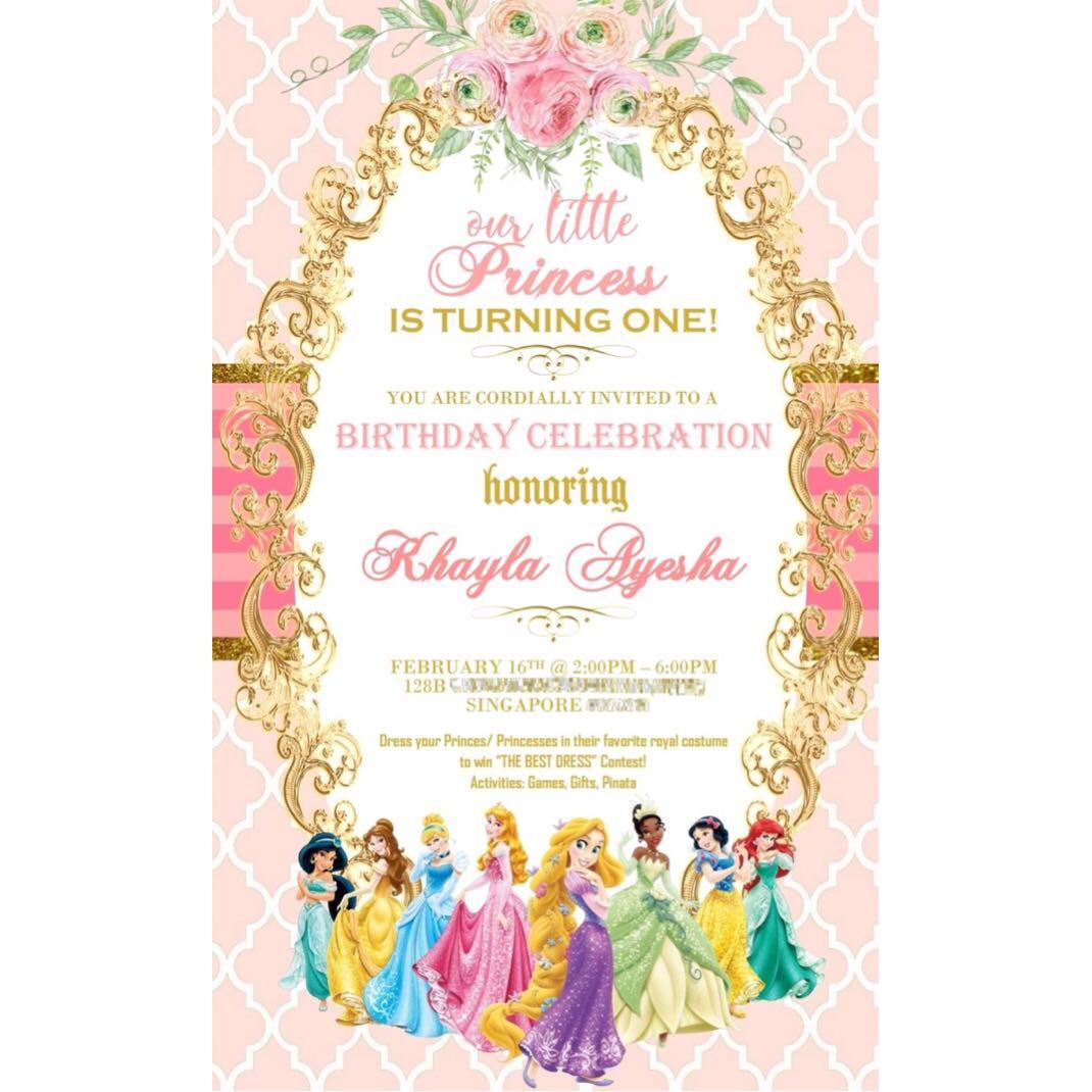 Customise Princess Theme Birthday Invitation Digital Card Customise Princess Theme Birthday Invitation Digital Card