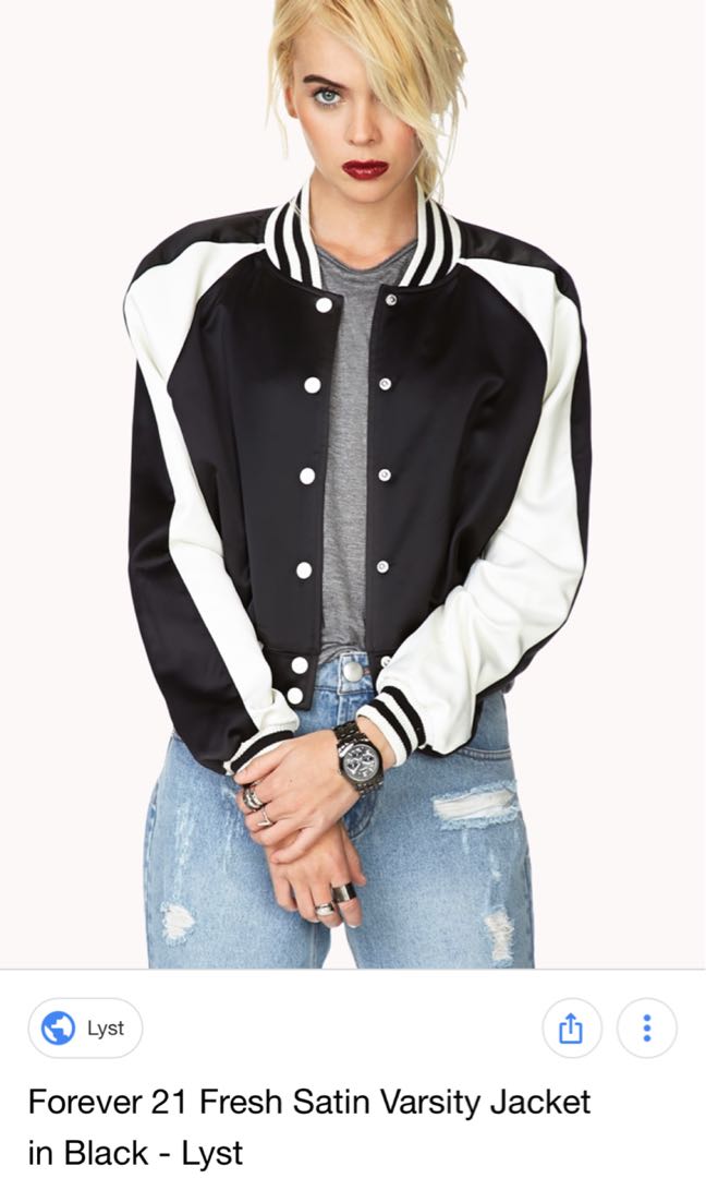 Forever 21 Satin Varsity Jacket Black White Women s Fashion