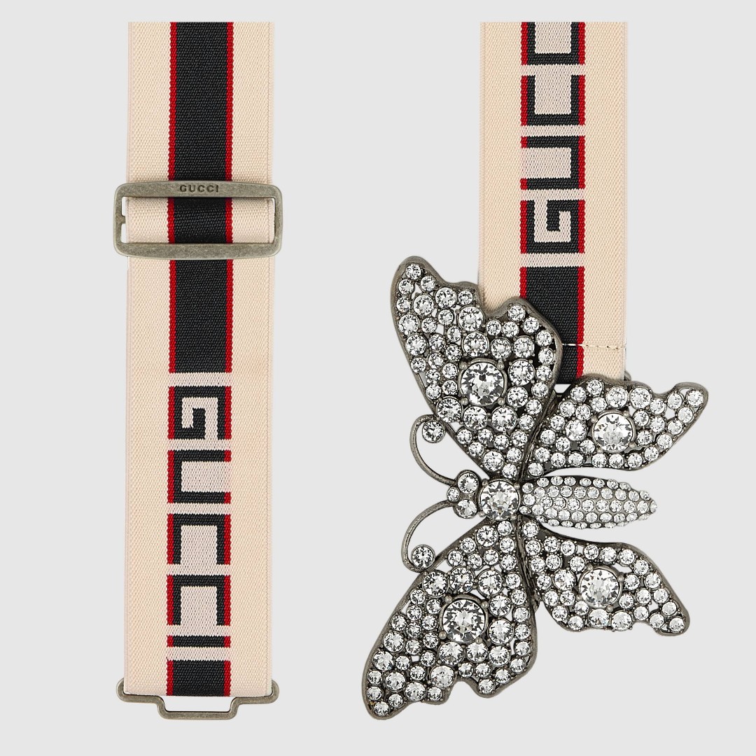 gucci stripe belt with butterfly