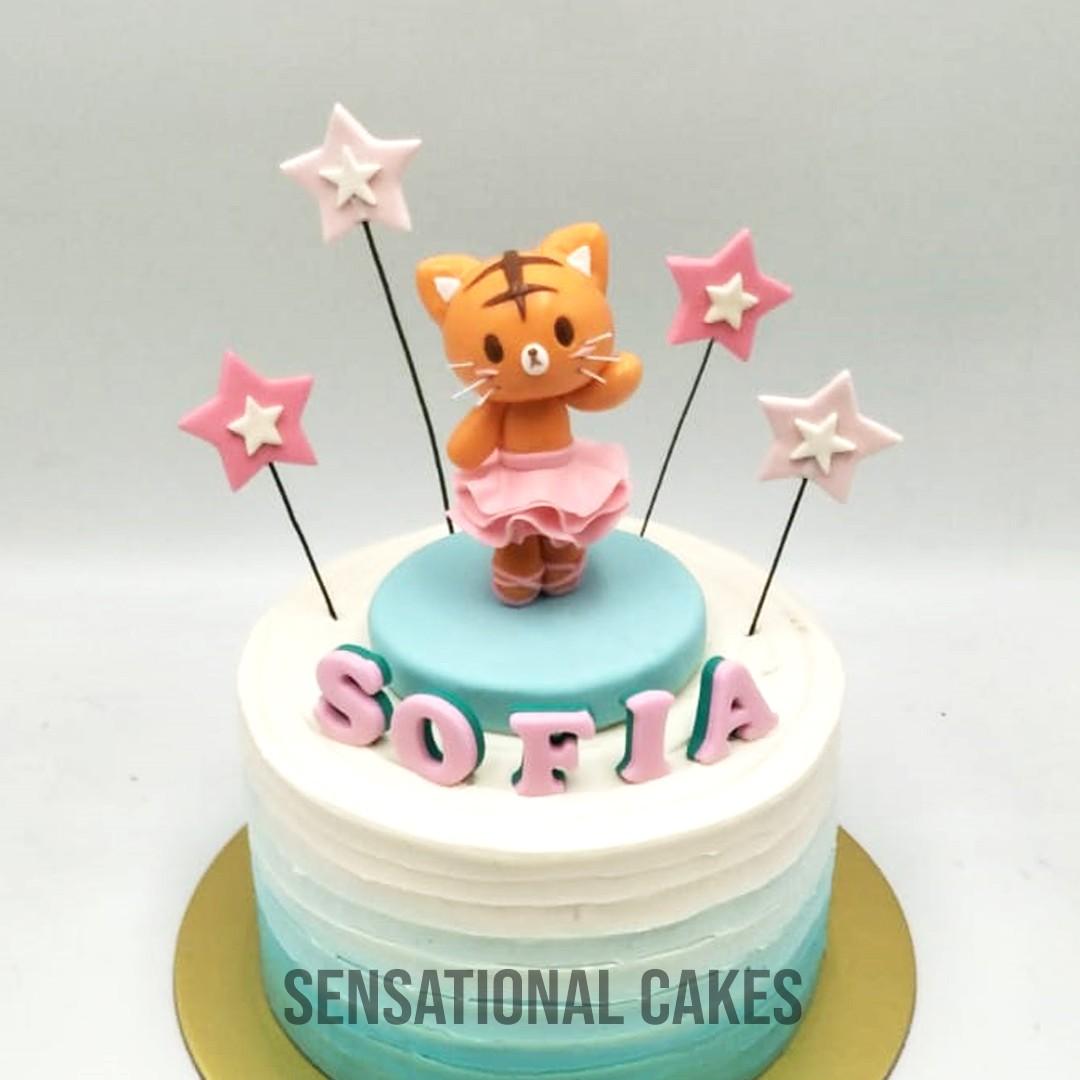 Kitty Cat In Tutu Dress Ballerina Horoscope 1st Year Cake Baby