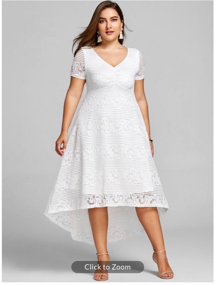 Plus size hi low white lace dress