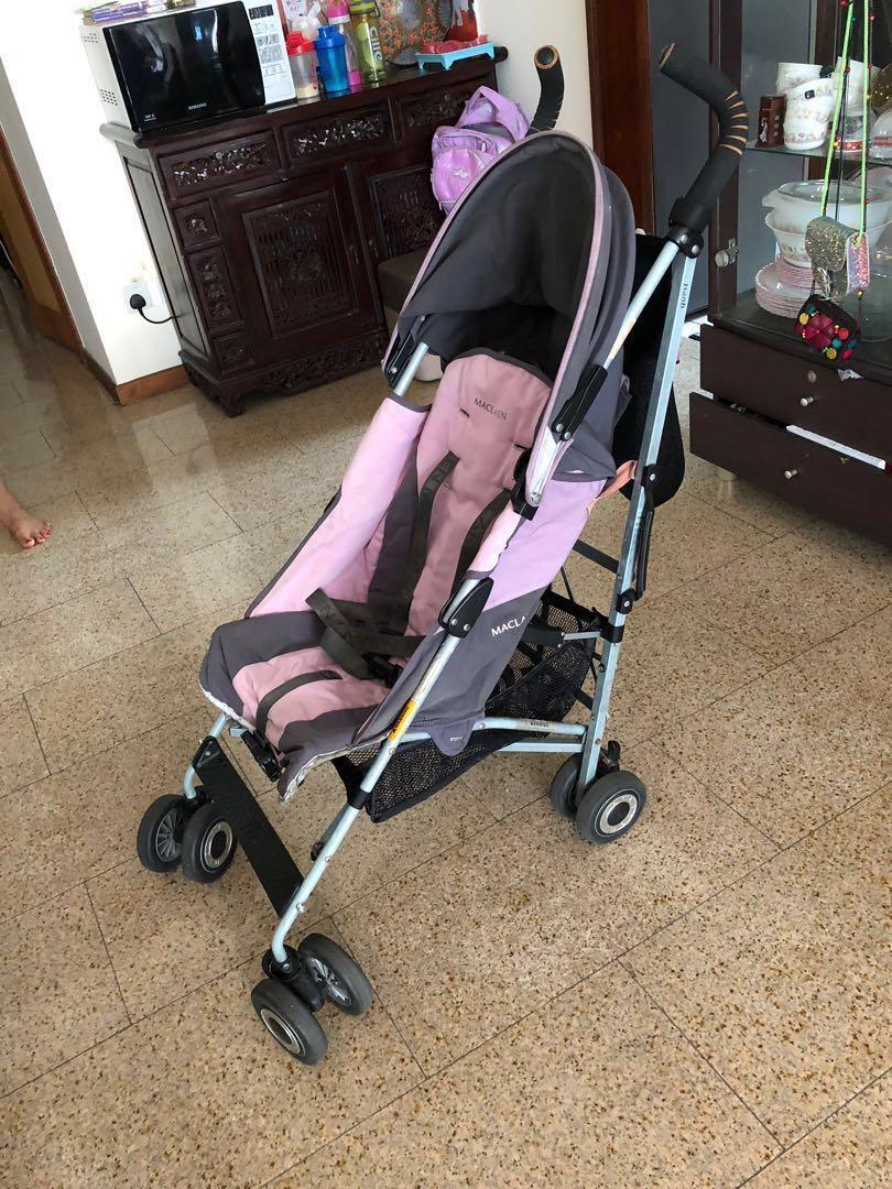 grey and pink stroller