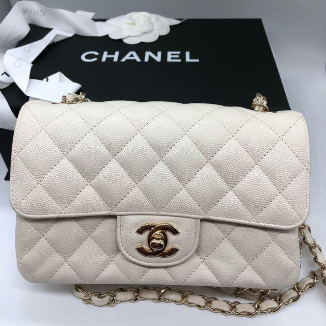 Chanel White Caviar Quilted Classic Jumbo Double Flap Bag
