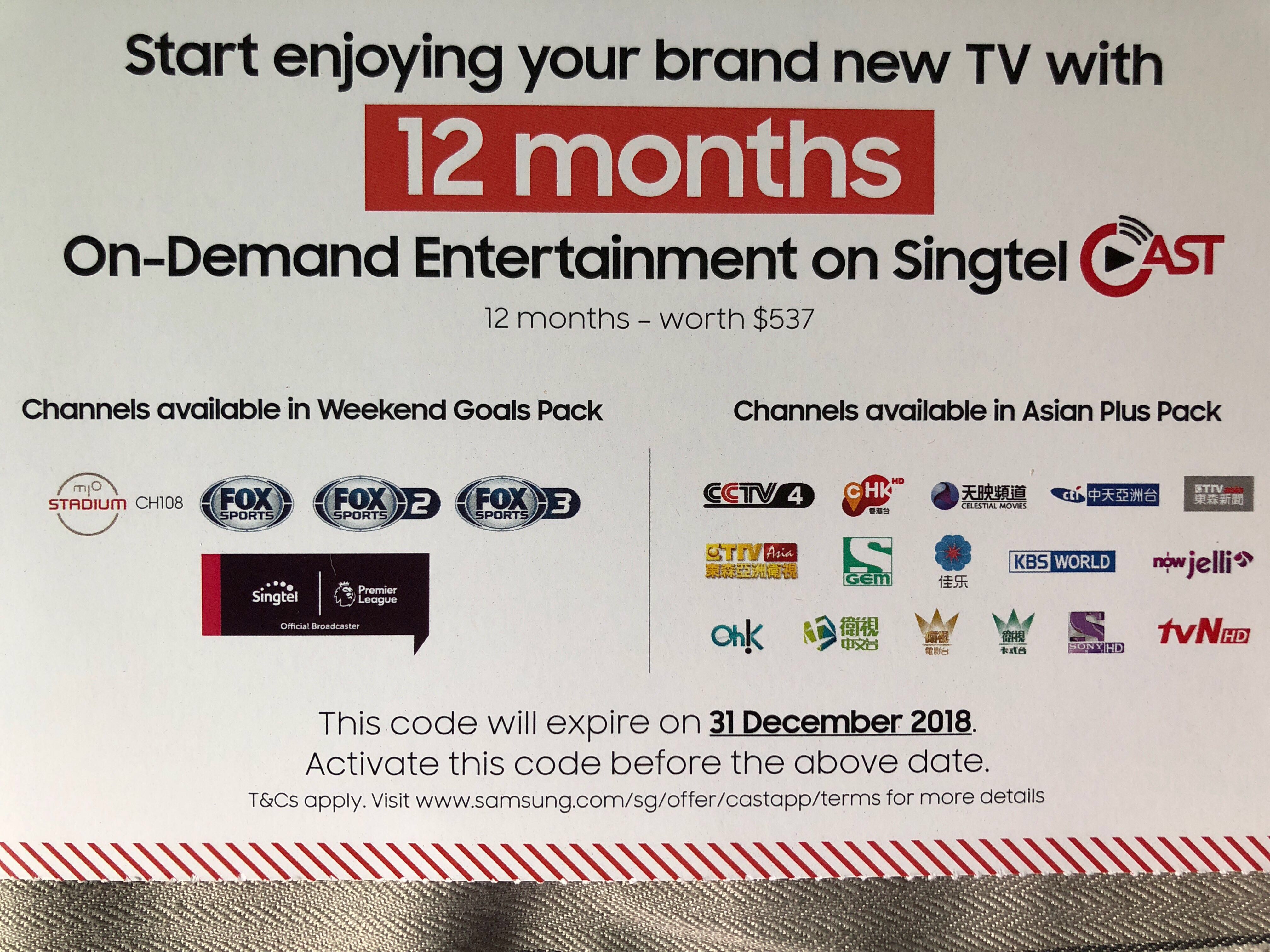 Singtel Cast 12 months on demand entertainment, Tickets & Vouchers ...