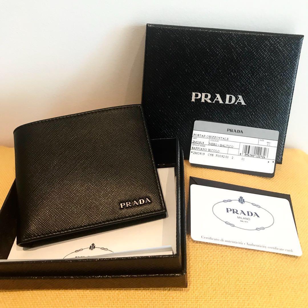 Prada Men's Baltico Blue Saffiano Leather Logo Billfold Bifold