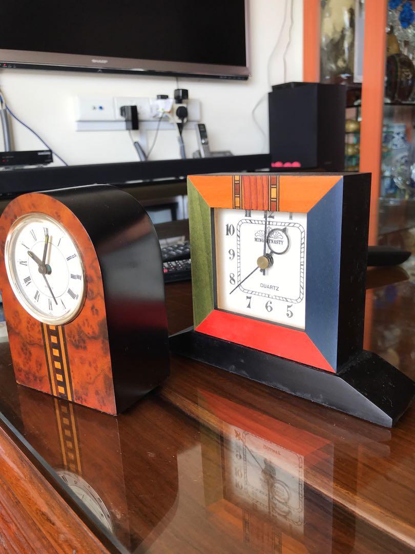 Table / deck clock (Category: Coffee & Tea Tableware) located in Singapore. Submitted by butama6 (Listing ID 199458391, Image 1). Description: Make fr Taiwan. Solid wood, not compress or ply wood Ve kept more than 15 yrs, working well Pic 3: L17 x H13 x W 4cm Pic 4 : W5 x H 12 x L 9cm.