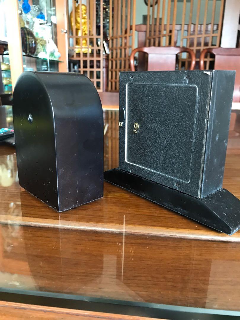 Table / deck clock (Category: Coffee & Tea Tableware) located in Singapore. Submitted by butama6 (Listing ID 199458391, Image 2). Description: Make fr Taiwan. Solid wood, not compress or ply wood Ve kept more than 15 yrs, working well Pic 3: L17 x H13 x W 4cm Pic 4 : W5 x H 12 x L 9cm.