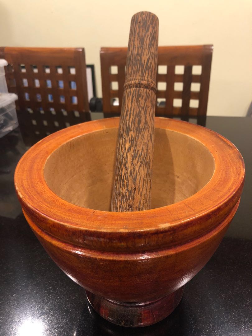 Mortar and pestle thai palm wood handcraft set vintage wooden bowl 3 " Mortar and pestle thai palm wood handcraft set vintage wooden bowl 3 "