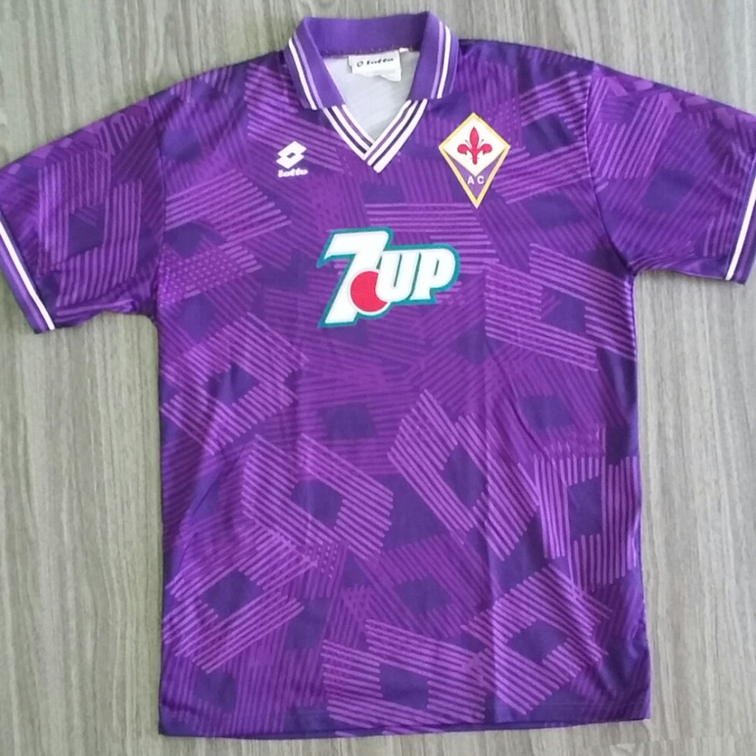 ACF Fiorentina 1992-1993 Football Home Jersey 7UP Lotto XL, Men's Fashion,  Activewear on Carousell