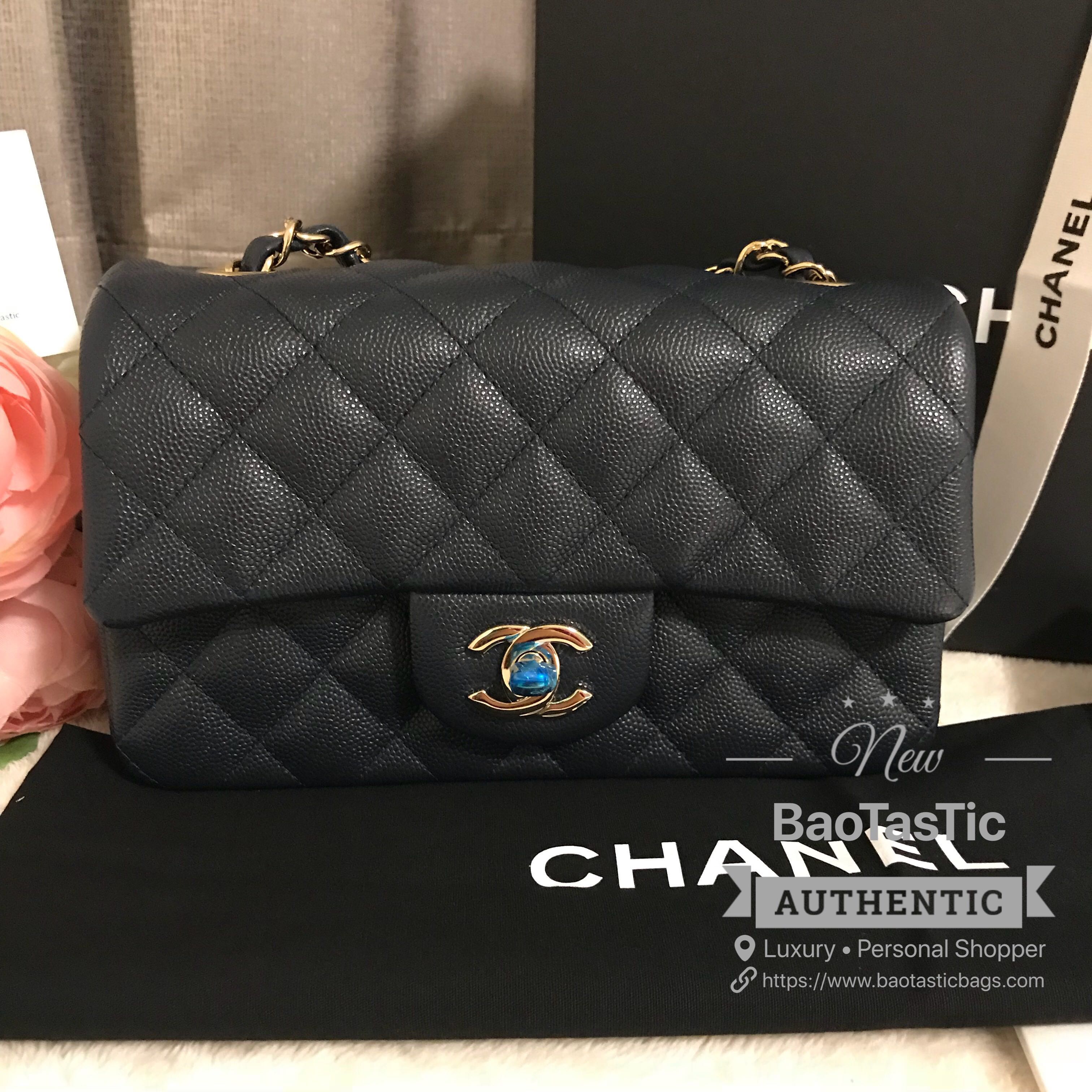 Chanel Quilted Mini Rectangular Flap Black Caviar Silver Hardware