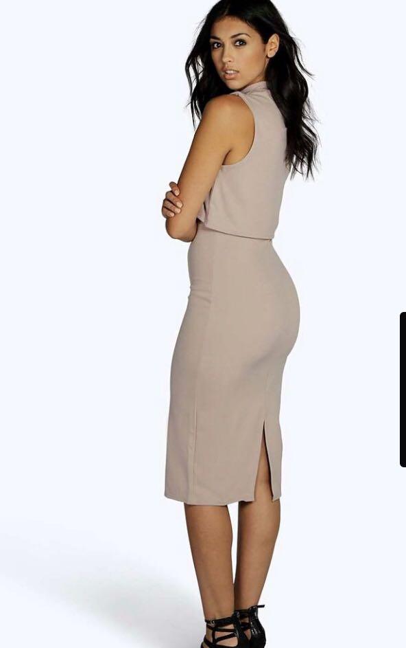 BOOHOO High neck double layer Midi dress Women s Fashion Tops Sleeveless on Carousell