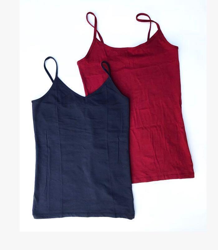 Bundle of 2 FOREVER 21 Basic Spaghetti Strap Top Red Dark Blue