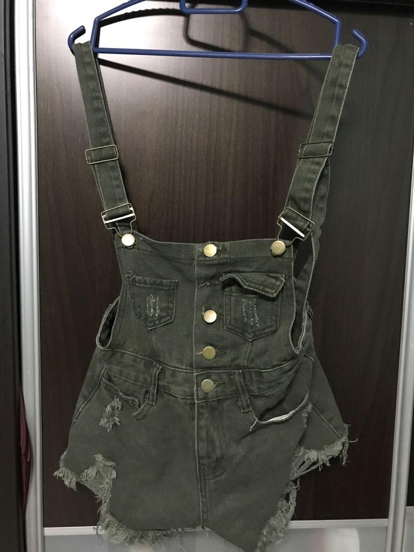 high waist suspender shorts