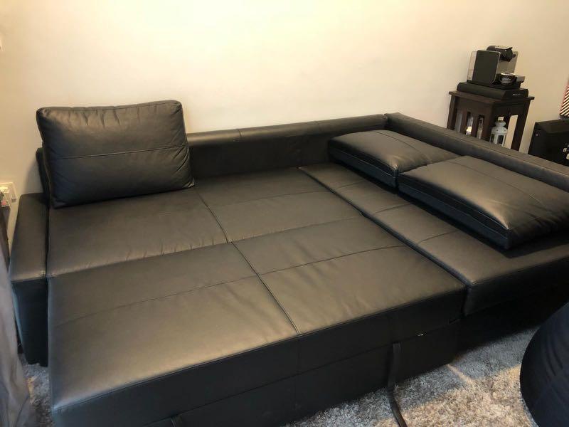 Friheten Sofa Bed In Leather Black Furniture Home Living Sofas On Carou Friheten Sofa Bed In Leather, Black Leather L Shaped Sofa Bed