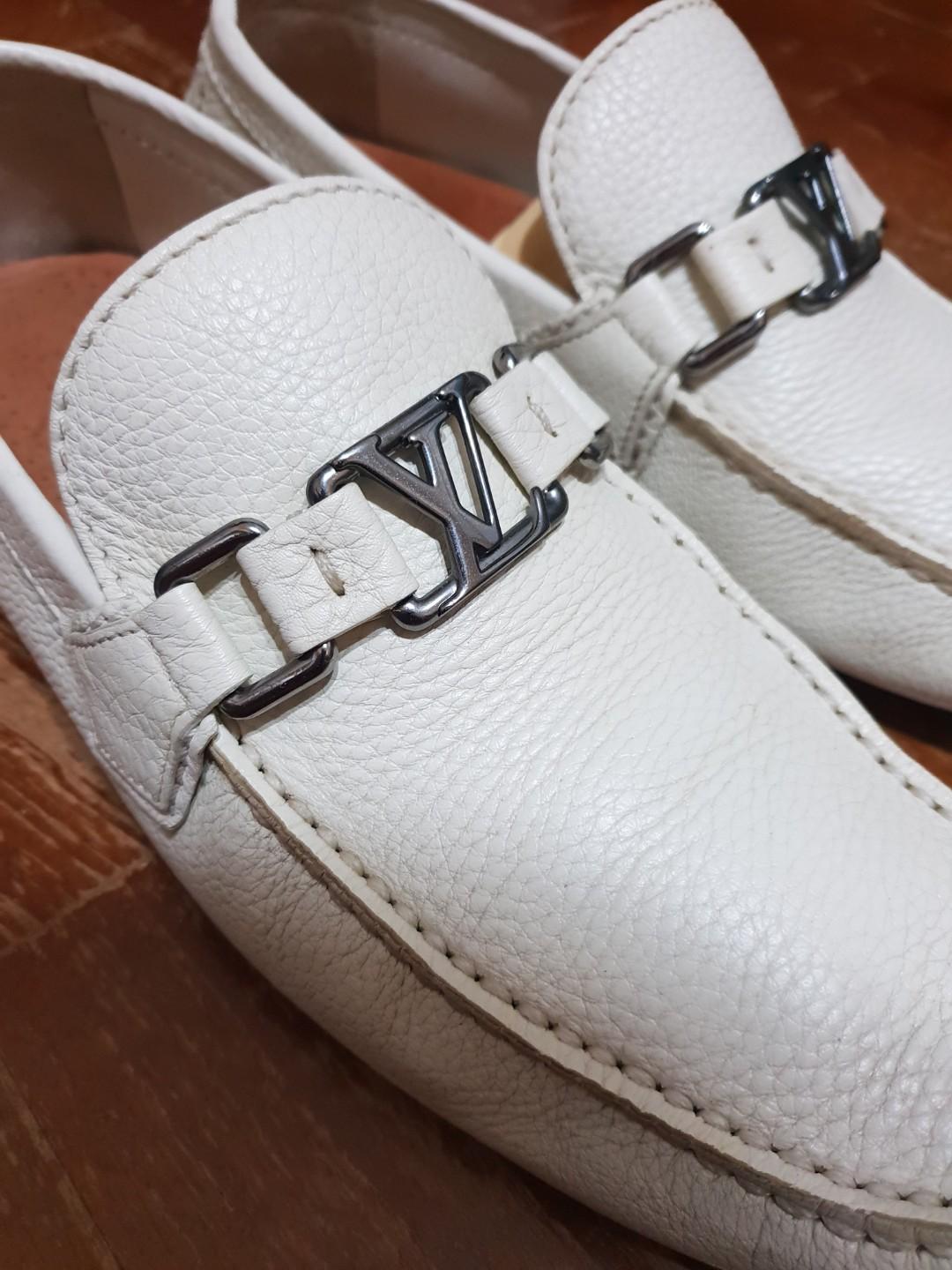 Louis Vuitton White Leather Monogram Canvas Hockeinheim Loafers