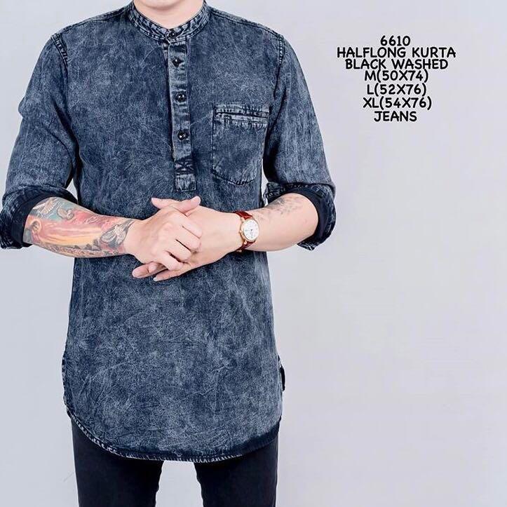 black kurta and blue jeans