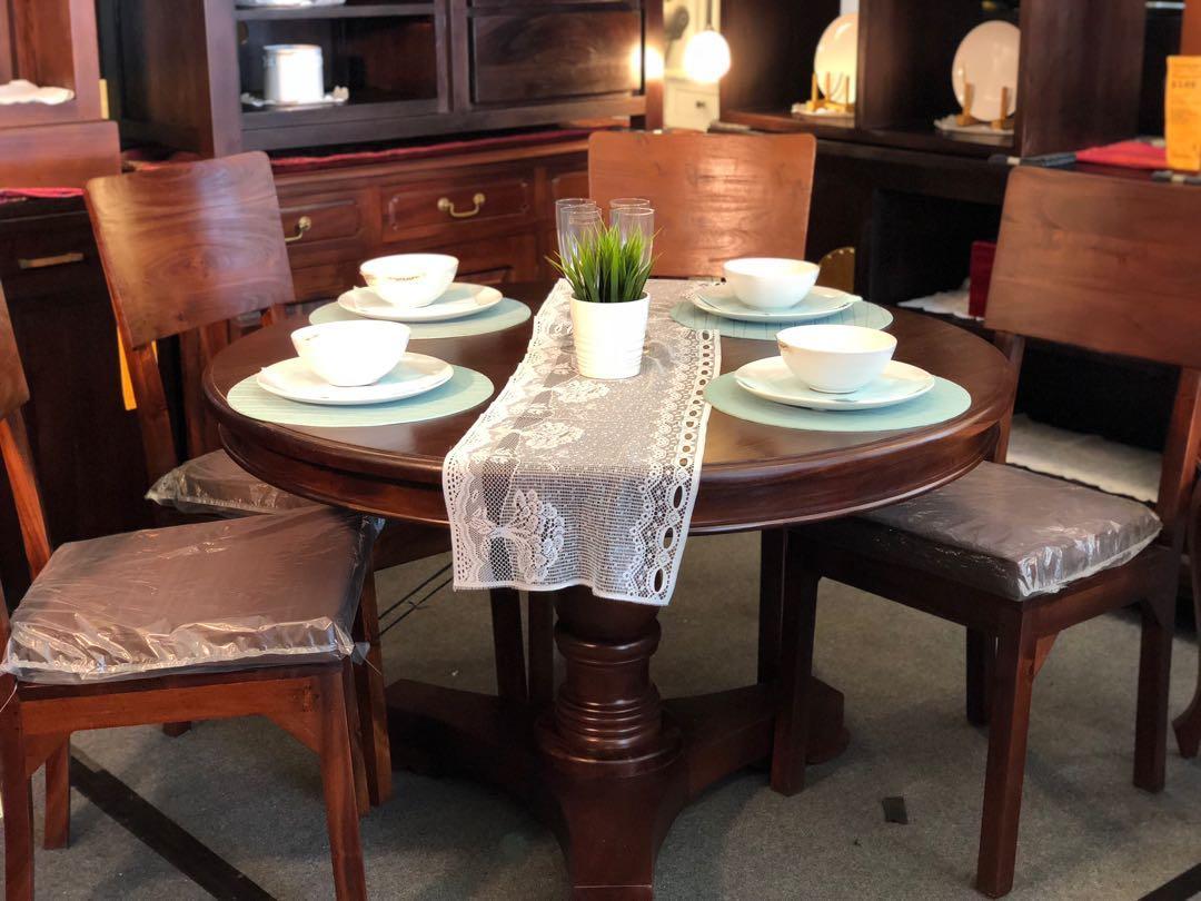 Nov13 18 Sale Teak Com Round Dining Table 120cm 4 Chair Furniture Tables Chairs On Carousell