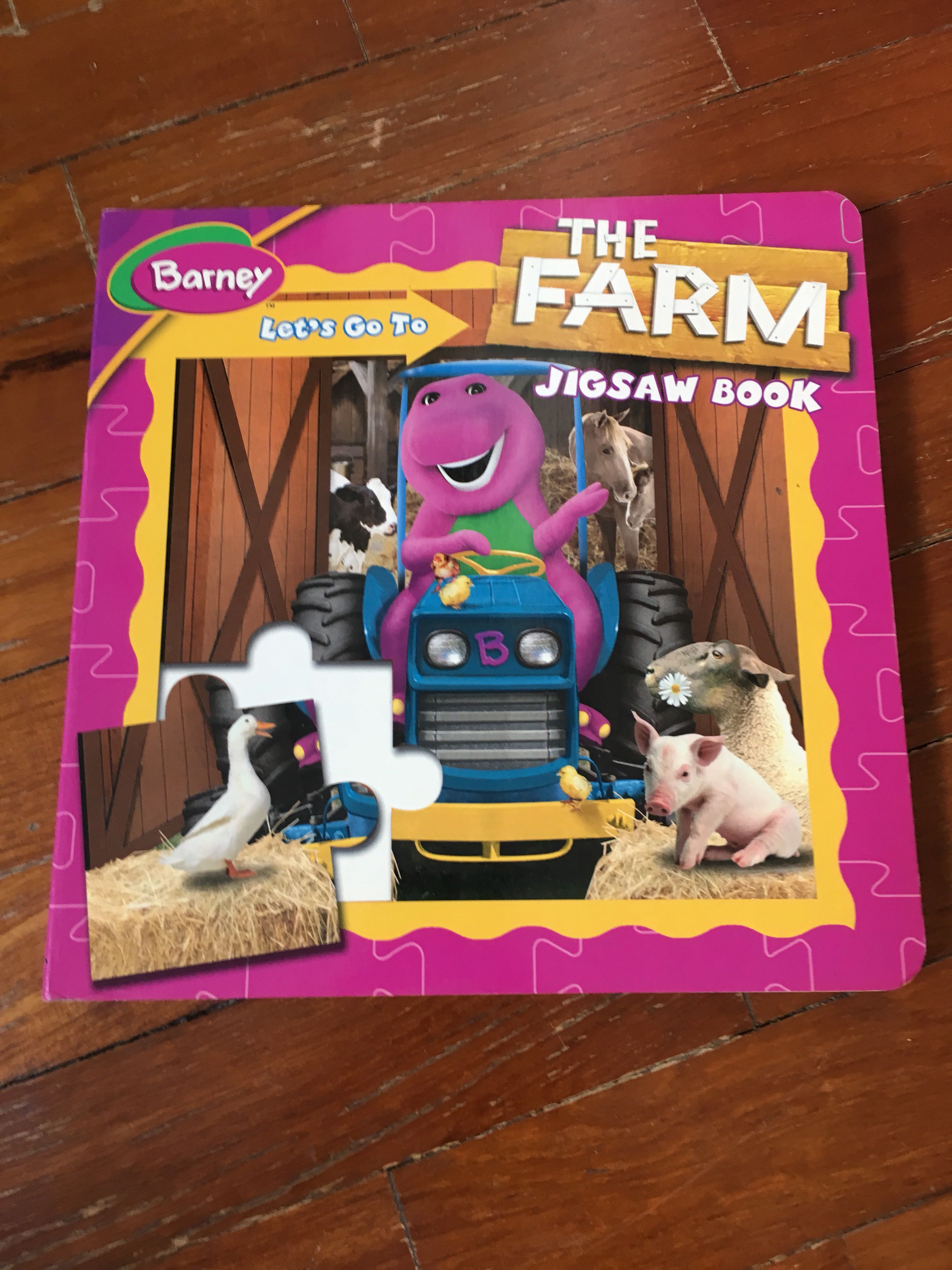 Preloved barney lets go to the farm jigsaw book, Hobbies & Toys, Books