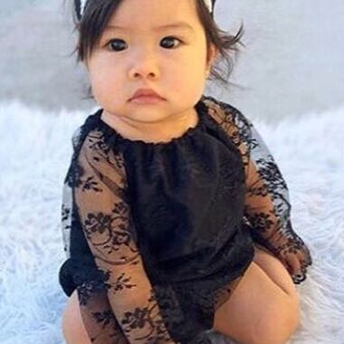 Stock Gothic Black Lace Long Sleeves Overall Romper Onesie