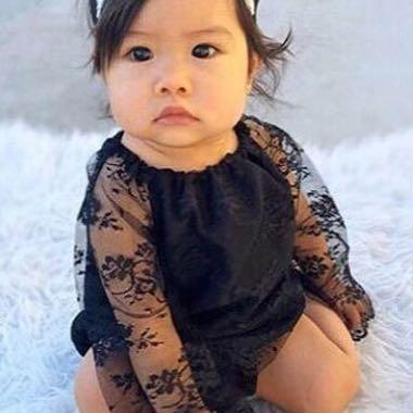 Stock Gothic Black Lace Long Sleeves Overall Romper Onesie