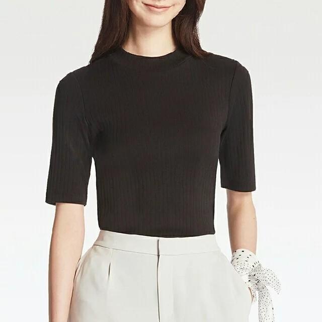 Uniqlo ribbed high neck half hot sale sleeve