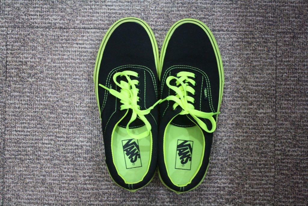 black and lime green vans