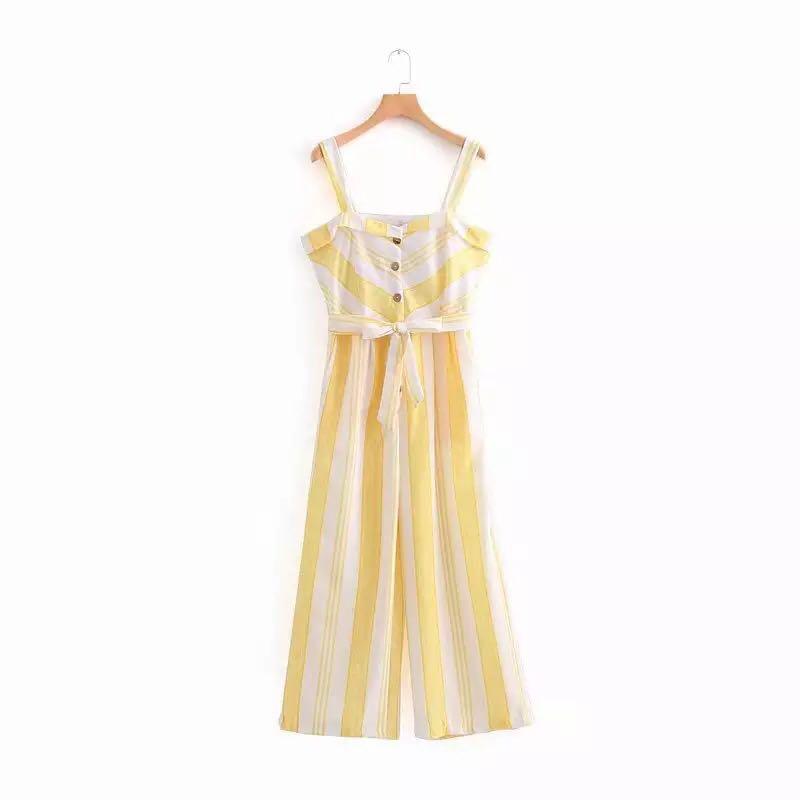 Yellow and white striped jumpsuit clearance