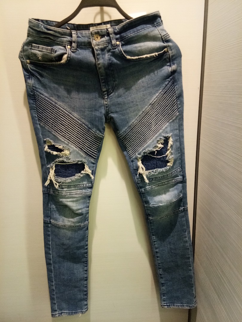 Zara ripped biker jeans uk 31, Fesyen 