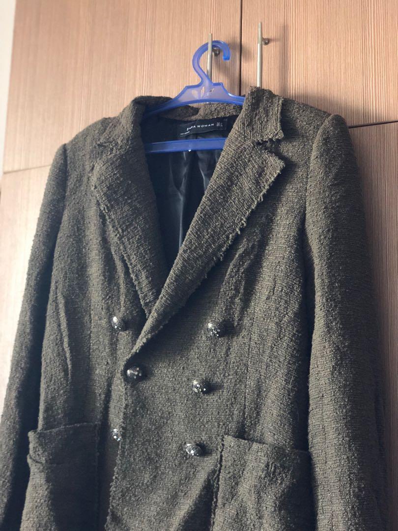 Zara Woman Moss Green Jacket (Category: Others Tops) located in Manila. Submitted by ailas (Listing ID 199643590, Image 2). Description: Used once only. Can ship through Xend or meetups at Robinsons Manila.