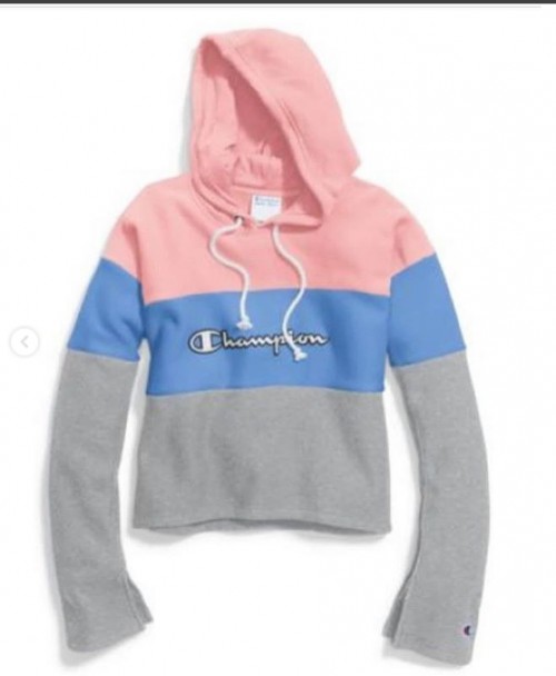 pink blue and grey champion hoodie