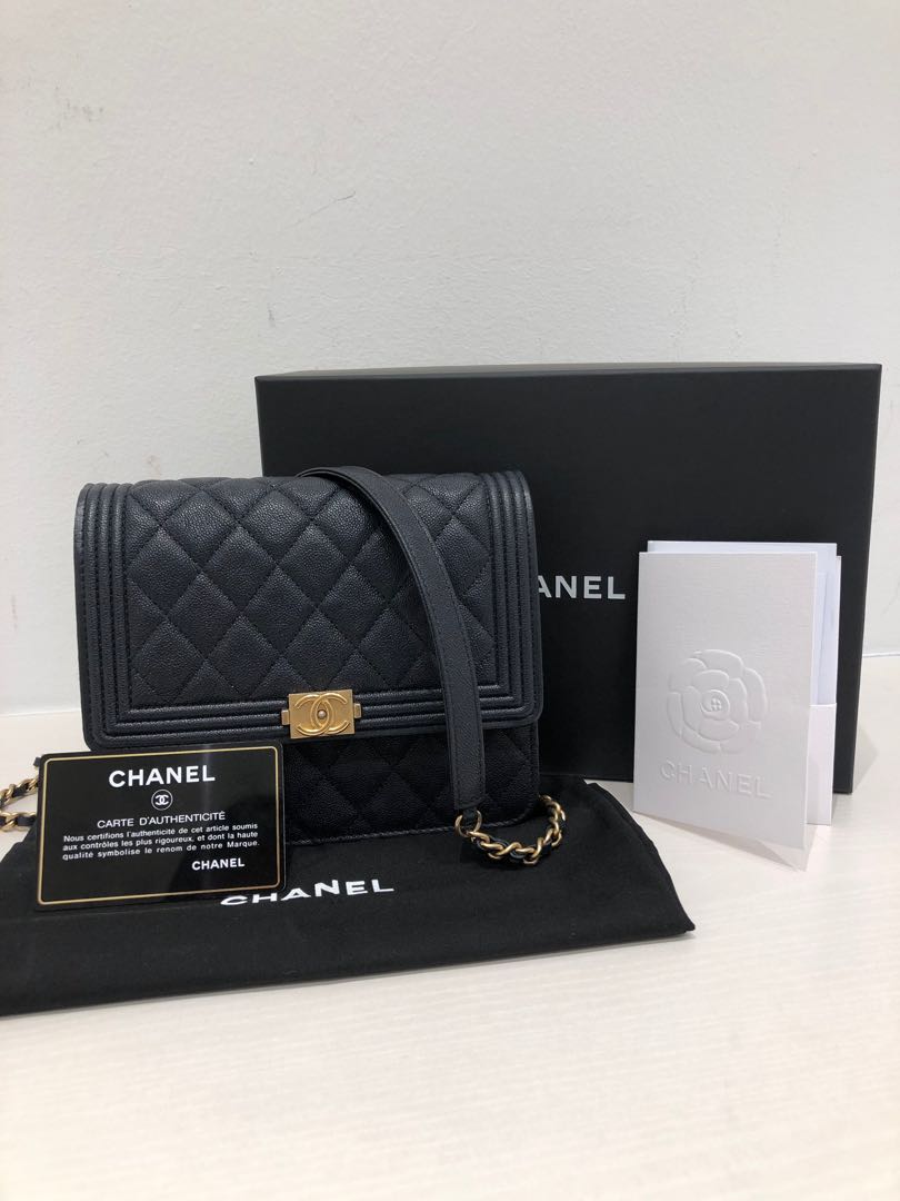 CHANEL Caviar Quilted Small Boy Clutch With Chain Black 209241   FASHIONPHILE