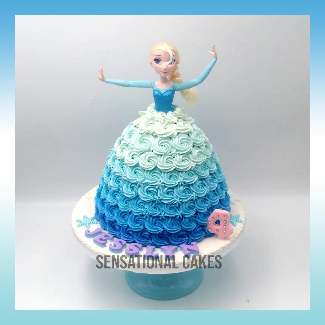 Snow Princess Rosette Ombre El Blue Cream Art Cake Design