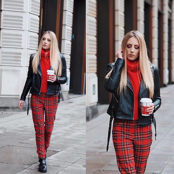 Red plaid pants womens h&m top