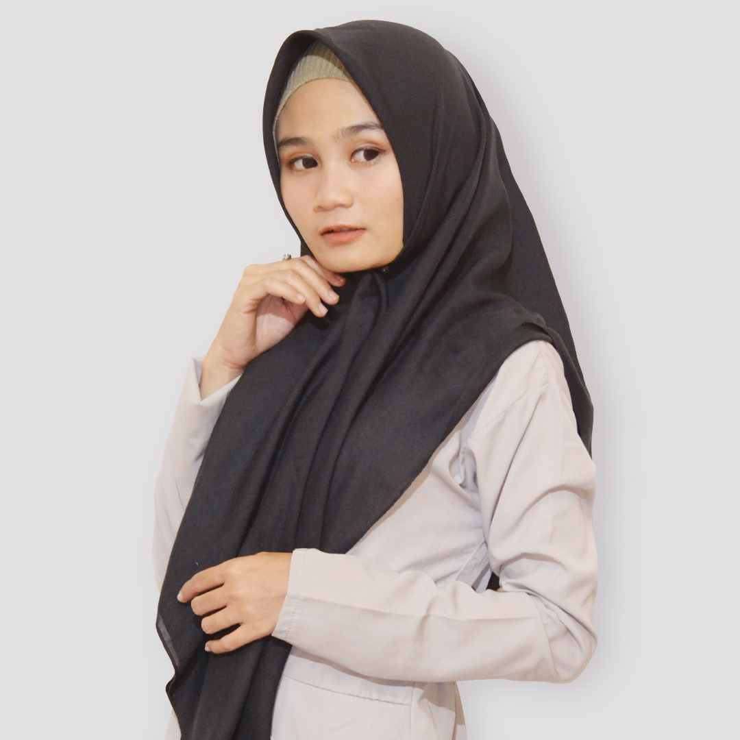 Kerudung Hijab Segi Empat Polos Voal Basic Jilbab Black Olshop
