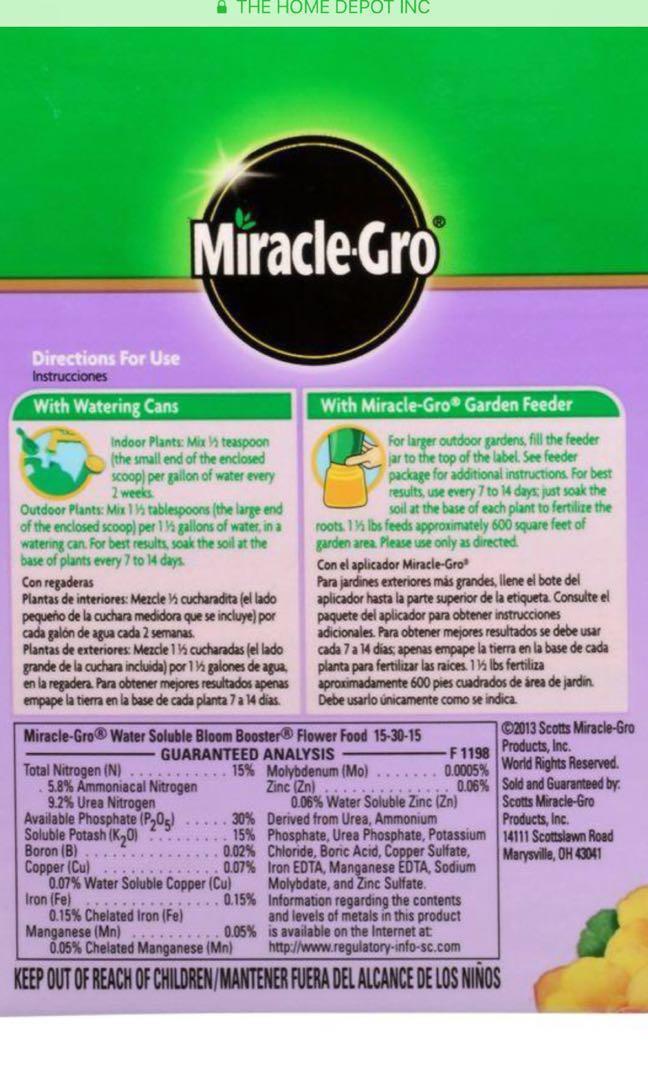 Miracle Gro Water Soluble 1.5lb BLOOM BOOSTER FOR FLOWERS or Miracle