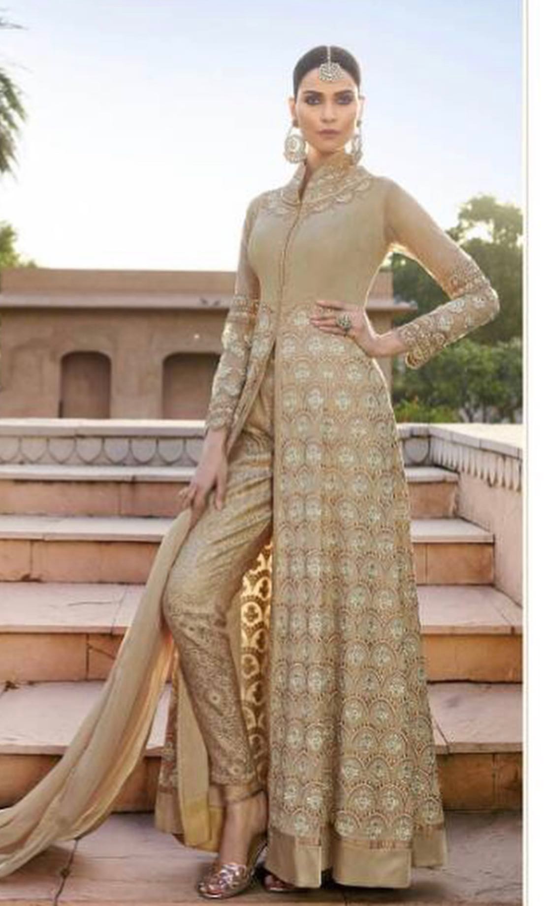 golden colour frock suit