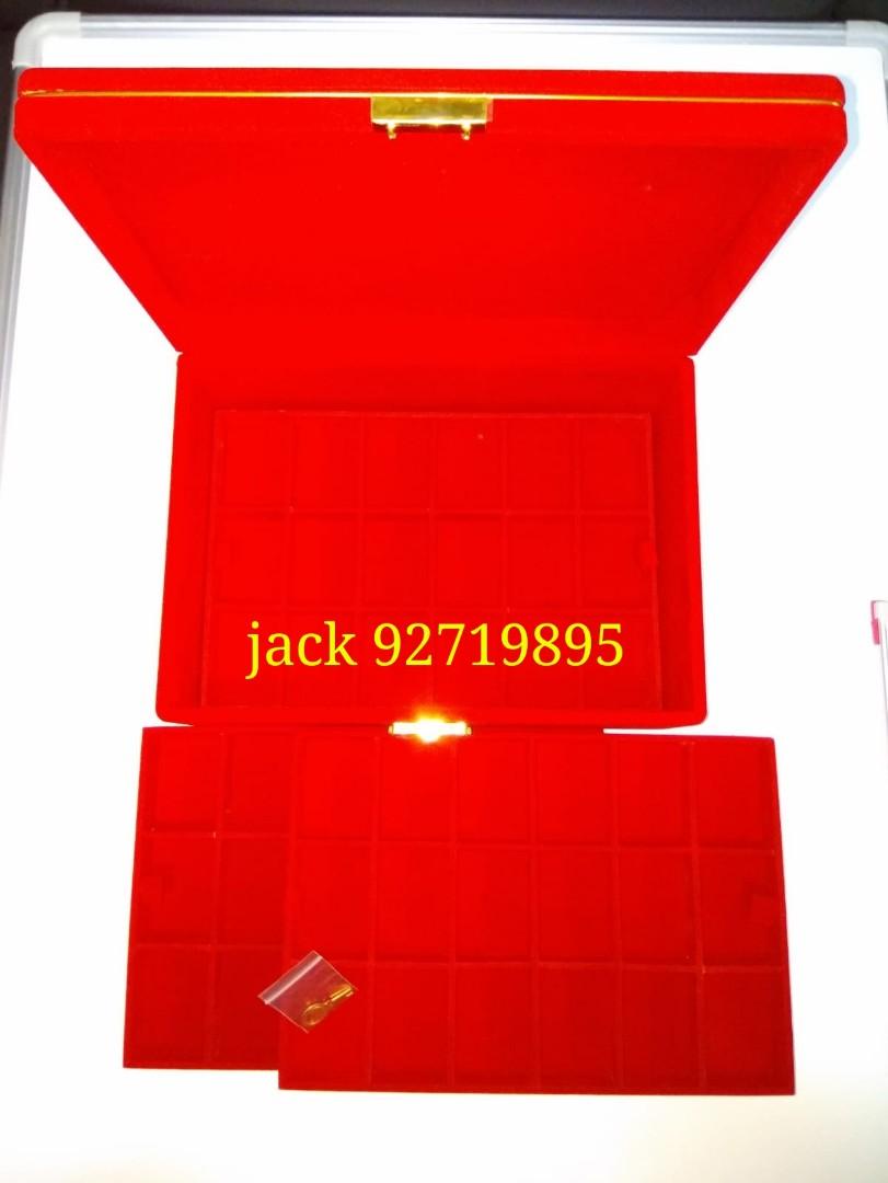 Storage Box (Category: Craft Supplies & Tools) located in Singapore. Submitted by Affordable_stuffs (Listing ID 199872321, Image 1). Description: NEW AMULET BOX Red velvet with gold lining amulet box (With keys) ✓Total of 36 slots ✓3 layer of 18 slots each ✓Each slot h5.5cm,w4cm #amuletbox #box #storagebox #amulet #amuletaccessories.