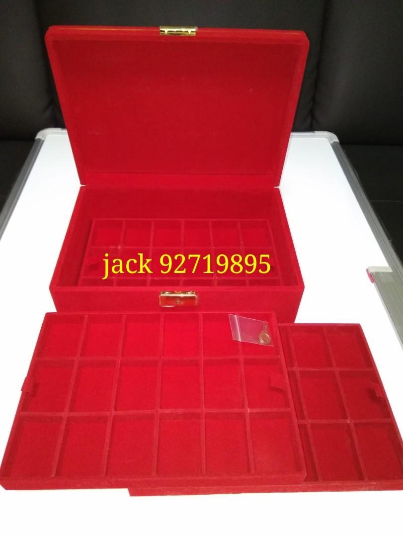 Storage Box (Category: Craft Supplies & Tools) located in Singapore. Submitted by Affordable_stuffs (Listing ID 199872321, Image 3). Description: NEW AMULET BOX Red velvet with gold lining amulet box (With keys) ✓Total of 36 slots ✓3 layer of 18 slots each ✓Each slot h5.5cm,w4cm #amuletbox #box #storagebox #amulet #amuletaccessories.
