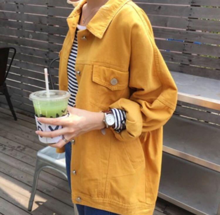 yellow denim jacket womens