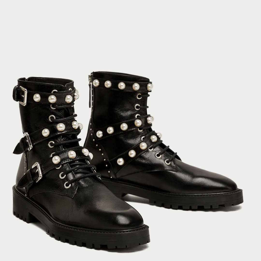 Zara Leather Ankle Boots Faux Pearl Moto Boots Sz 39 Bnwt Women S Fashion Shoes Boots On Carousell