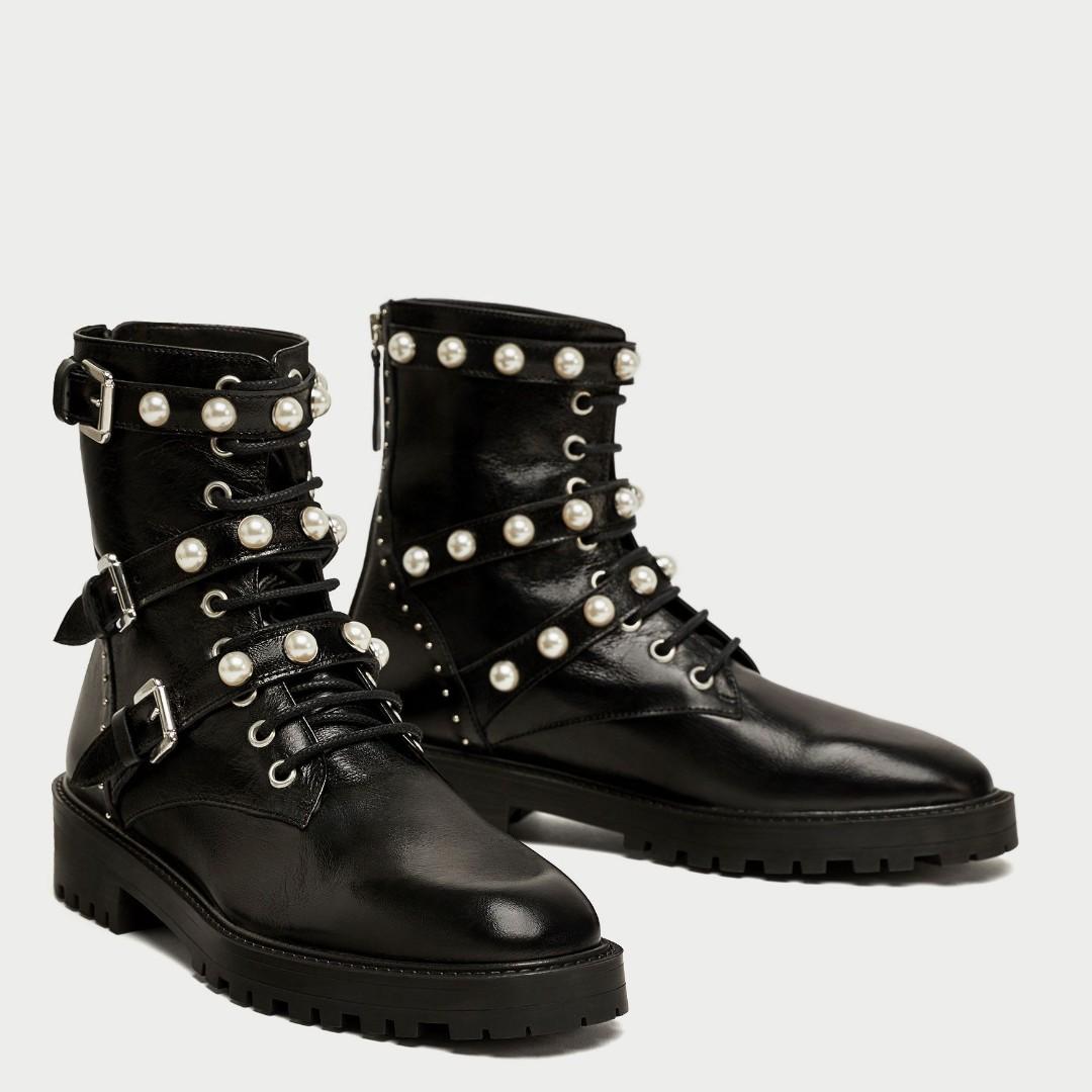 zara pearl ankle boots