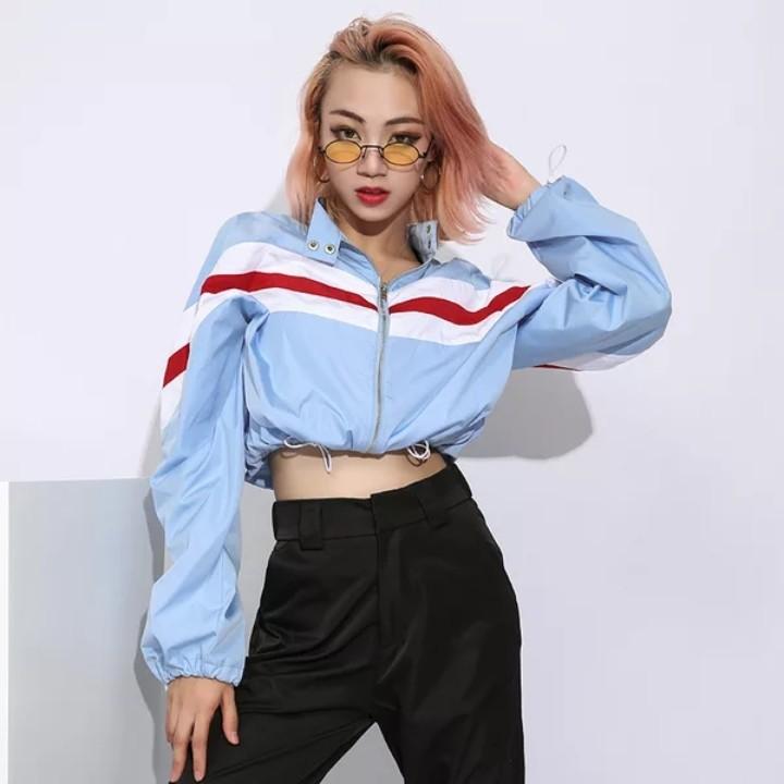 Red white and blue top windbreaker womens