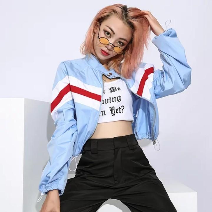 Red white and blue clearance cropped windbreaker