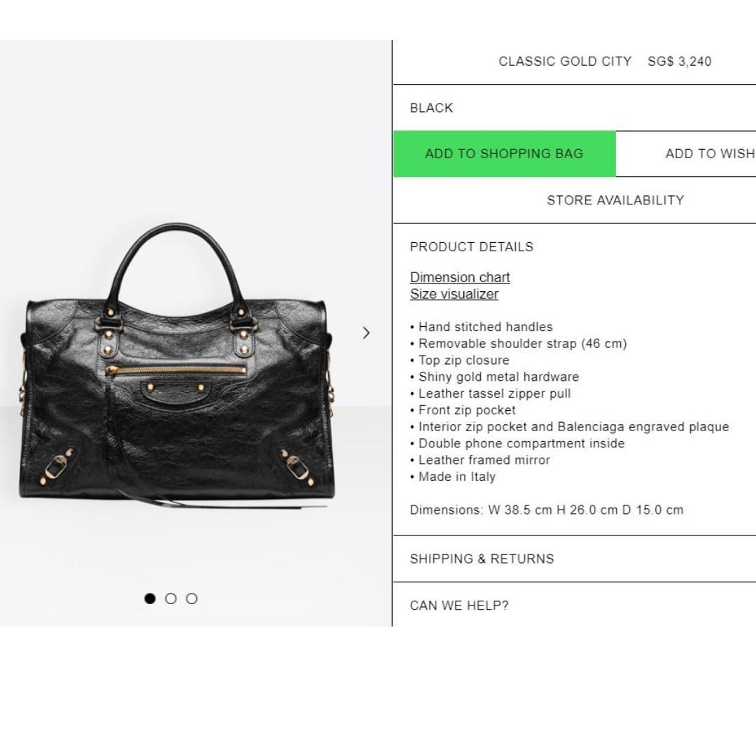 Balenciaga Black Classic Gold City Luxury Bags Wallets