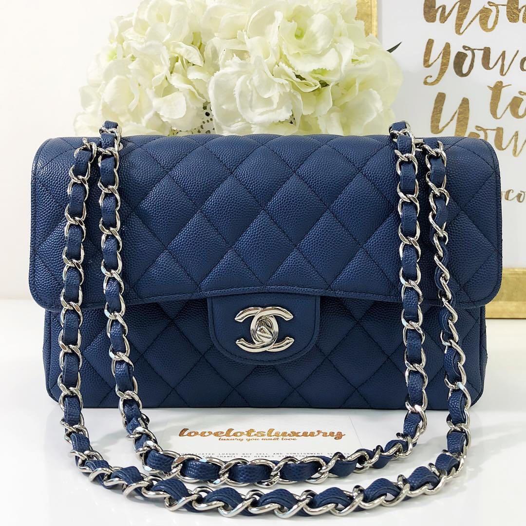 Chanel 18C Classic Quilted Small Flap Blue Caviar SHW, Luxury