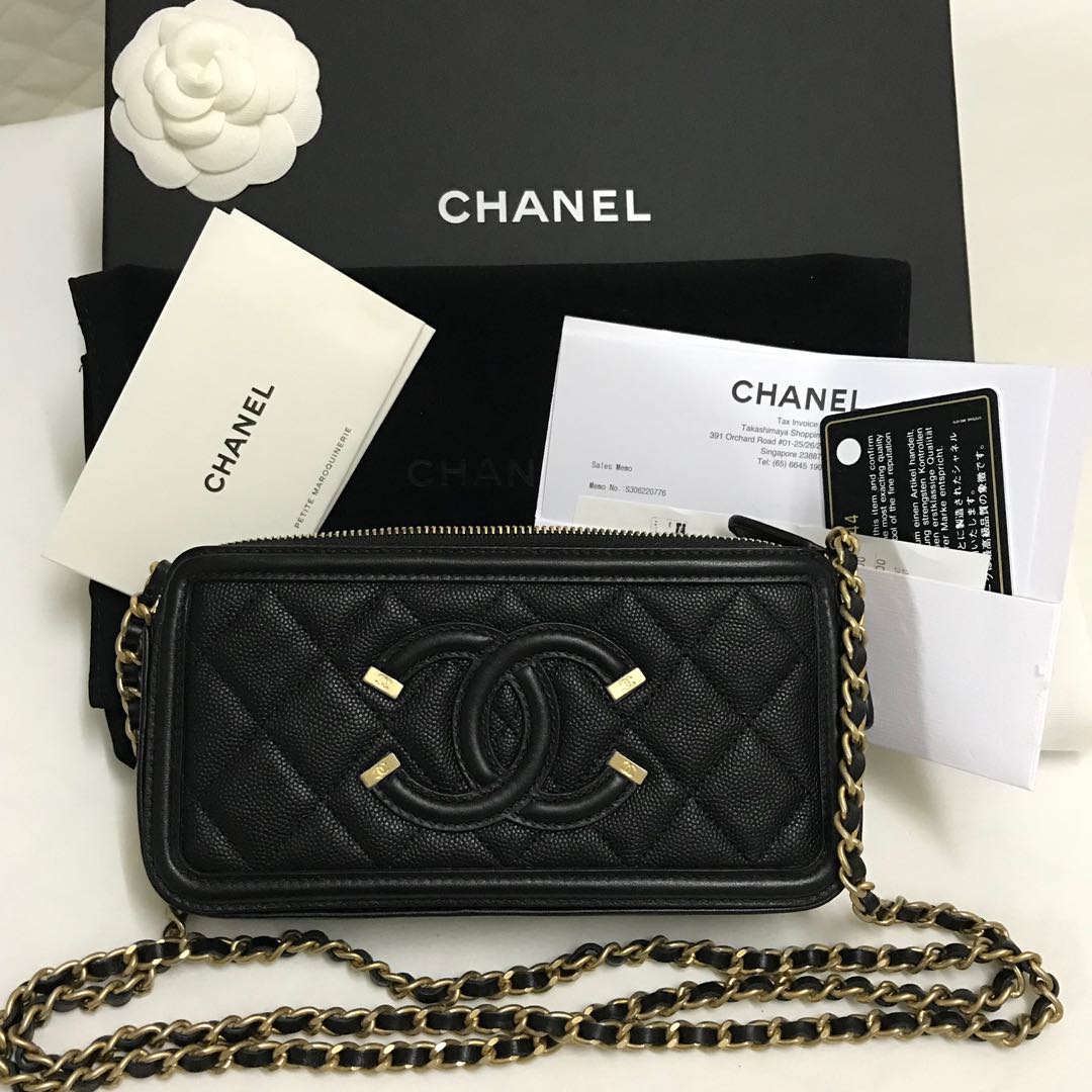 Chanel Iridescent Caviar Leather Vintage Mademoiselle Clutch with Chain (SHF-fdlQlw)