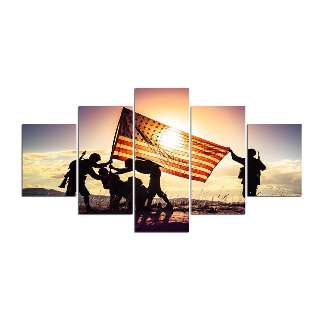 Framed Print Soldier Raise Us Flag Army Sunset Wall Art