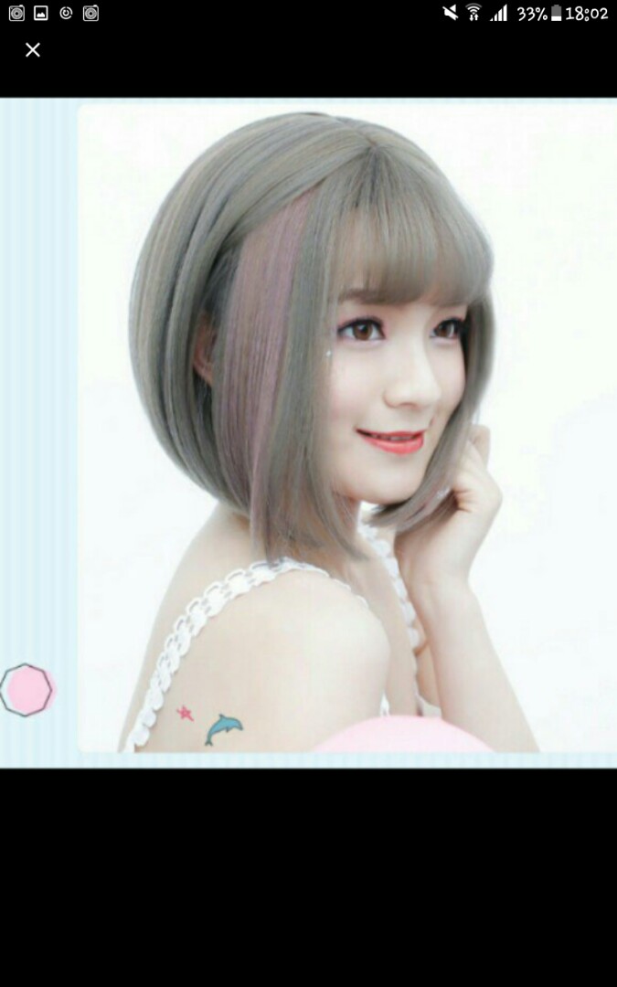 Instock Air Bangs Ash Grey Mix Purple Highlights Bobo Hair Wig