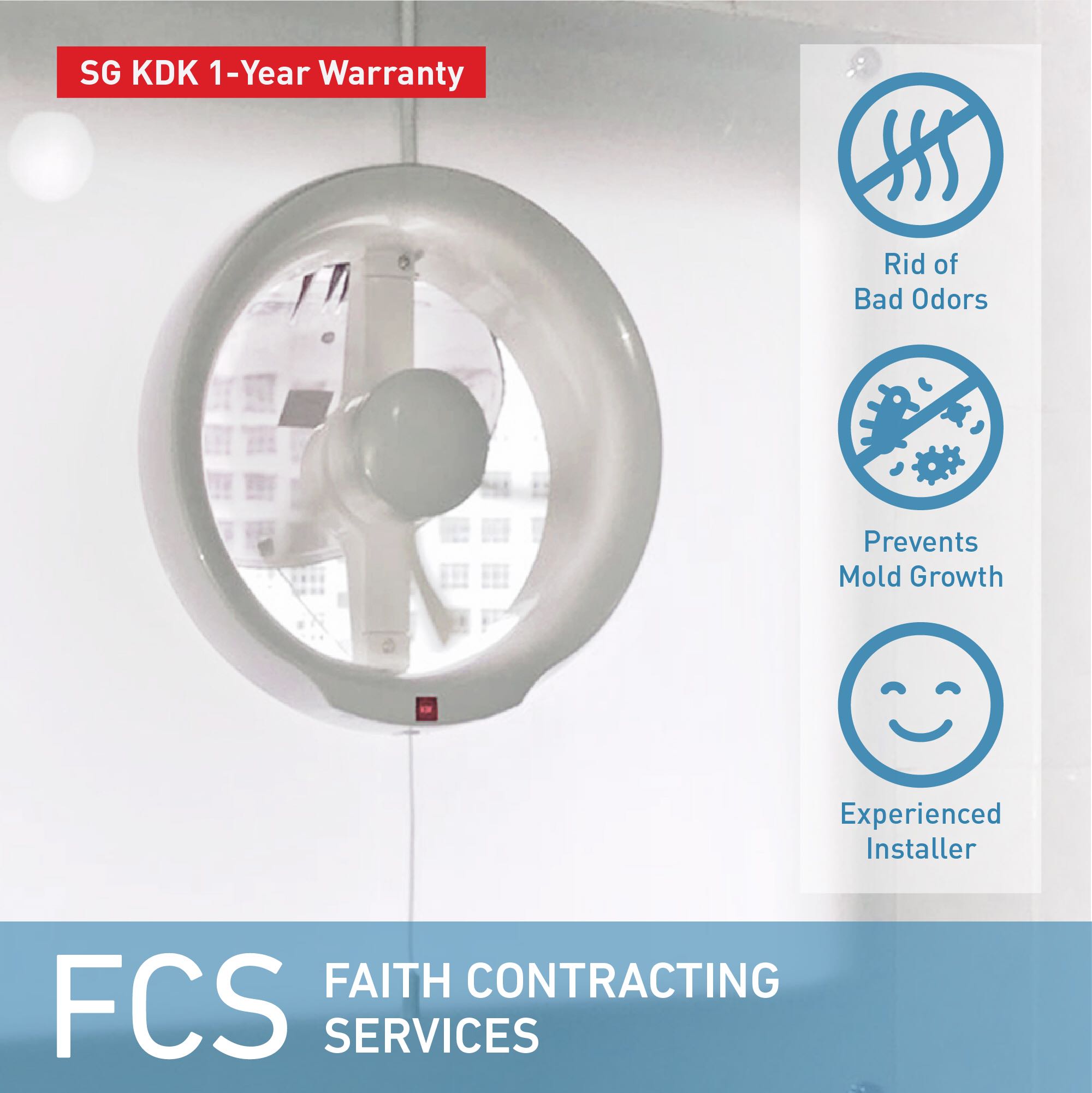 KDK Exhaust Fan + Installation (15WUD, Round) for toilet, Kitchen, HDB