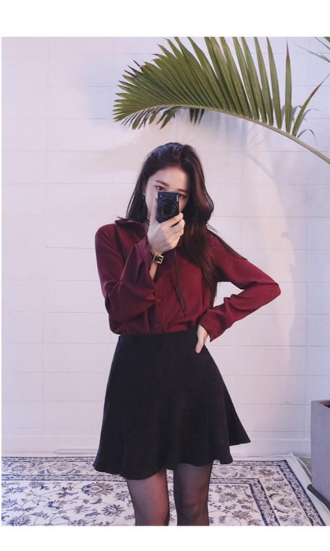 Maroon loose korean shirt, Women's 